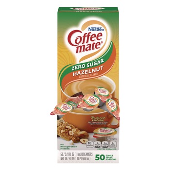 Coffee-Mate 12434680 0.38 oz Mini Cups Liquid Coffee Creamer - Zero Sugar Hazelnut (50/Box)