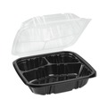 Food Storage Containers & Lids | Pactiv Corp. DC858330B000 33 oz. 8-1/2 in. x 8-1/5 in. x 3 in. 3-Compartment EarthChoice Vented Dual Color Microwavable Hinged Lid Container - Black/Clear (150/Carton) image number 2