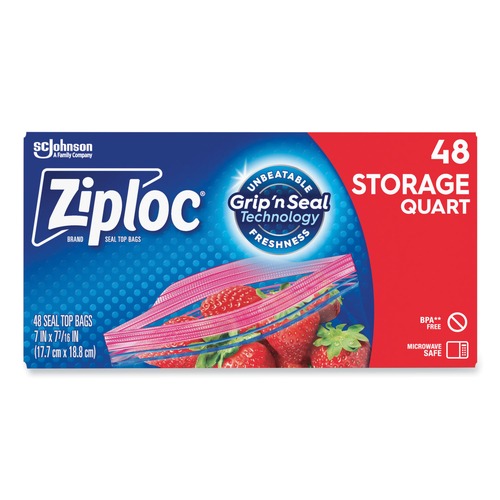 Resealable Bags | Ziploc 351317 1 Quart 1.75 mil. 9.63 in. x 8.5 in. Double Zipper Storage Bags - Clear (9/Carton) image number 0