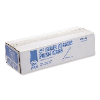 COOKING AND SERVING UTENSILS | AmerCareRoyal RP149-4C 4 in. Plastic Prism Picks - Clear (2500/Carton)