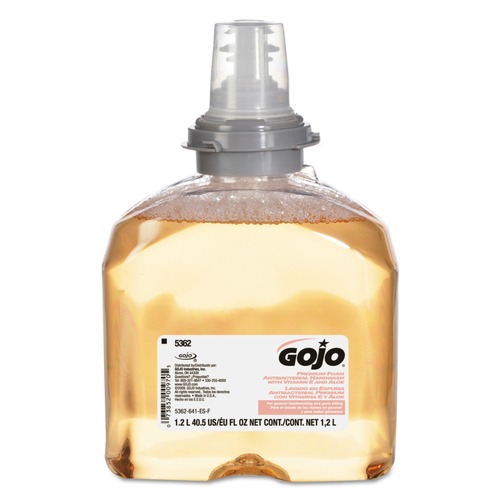 Soap Refills | GOJO Industries 5362-02 1200 mL Premium Foam Antibacterial Hand Wash - Fresh Fruit Scent (2/Carton) image number 0