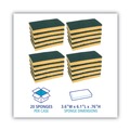 Scouring Pads & Sticks | Boardwalk 74BWK MD 3.6 in. x 6.1 in. Medium Duty Individually Wrapped Scrubbing Sponge - Yellow/Green (20/Carton) image number 2