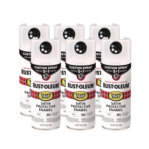 Paint & Paint Supplies | Rust-Oleum 376870 Stops Rust 5-in-1 Spray Paint, Satin White, 12 oz Aerosol Can, 6/Carton image number 0