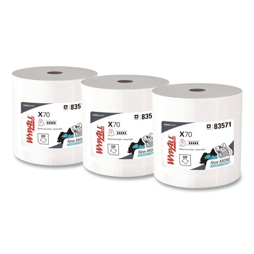 Perforated Roll & Hand Towels | WypAll 83571 X70 Wipers In A Bucket 13 in. x 10 in. Wipe Refills - White (220/Roll, 3 Rolls/Carton) image number 0