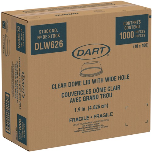 Cup Lids | Dart DLW626 Open-Top Dome Lid for 16 oz. to 24 oz. Plastic Cups - Clear (1000/Carton) image number 0