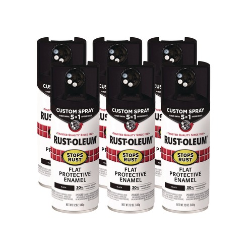 Paint & Paint Supplies | Rust-Oleum 376855 Stops Rust 5-in-1 Spray Paint, Flat Black, 12 oz Aerosol Can, 6/Carton image number 0