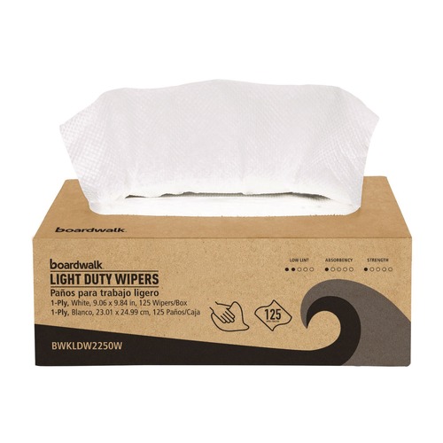Cleaning Cloths & Wipes | Boardwalk LDW2250W 9.84 in. x 9.06 in. 1-Ply Paper Wipers - White (18 Boxes/Carton) image number 0