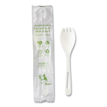 World Centric RK-PS-I TPLA Compostable Plastic Cutlery Spork - White (750/Carton)