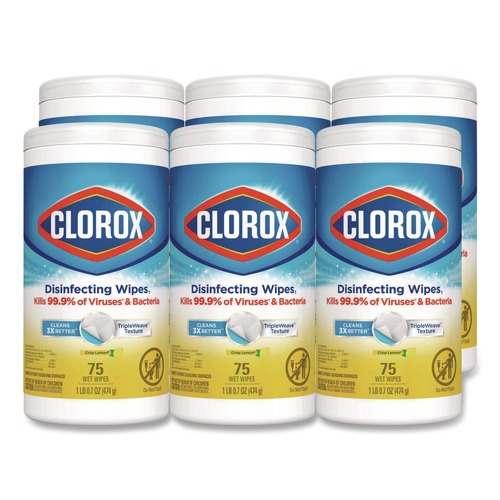 Cleaning Cloths & Wipes | Clorox 01628 7 in. x 7.75 in. 1-Ply Bleach Free Disinfecting Cleaning Wipes - Crisp Lemon White (6/Carton) image number 0
