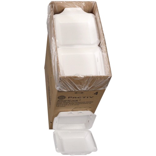 Food Containers & Lids | Pactiv Corp. YHLWV9010000 9 in. x 9.5 in. x 3.3 in. SmartLock Vented Foam Hinged Lid Container - White (150/Carton) image number 0