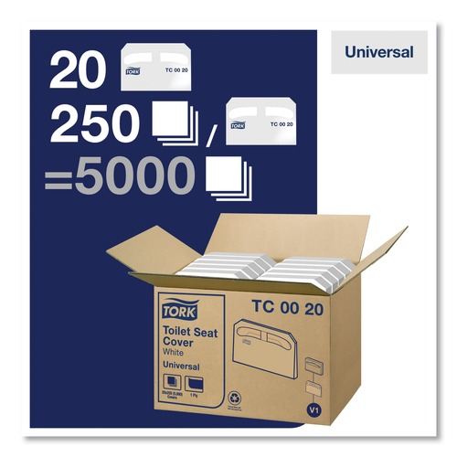Toilet Seat Covers | Tork TC0020 14.5 in. x 17 in. Half-Fold Paper Toilet Seat Cover - White (250/Pack, 20 Packs/Carton) image number 0