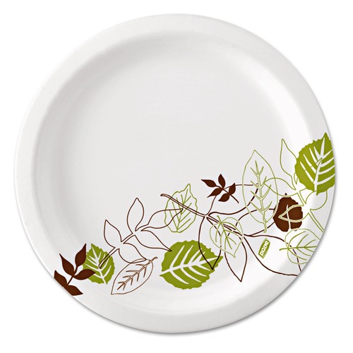Plates | Dixie UX7WS Pathways Soak-Proof Shield WiseSize 6.88 in. Paper Plates - Green/Burgundy (500/Carton) image number 0