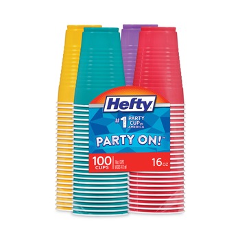 BEVERAGEWARE | Hefty C21637 16 oz. Easy Grip Disposable Plastic Party Cups - Assorted Colors (100/Pack)