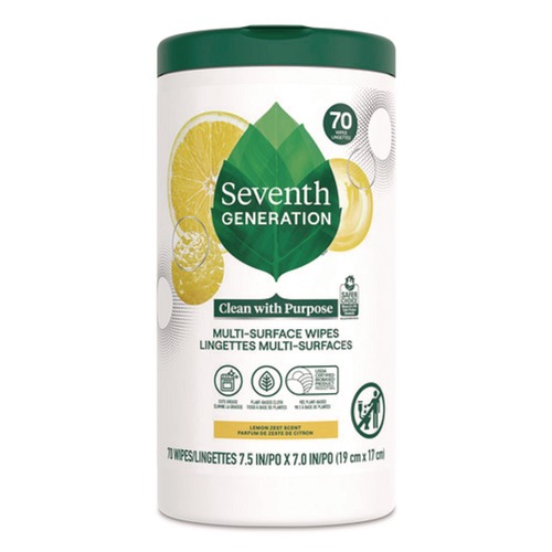 Cleaning Cloths & Wipes | Seventh Generation 69657417 7 x 7 Multi-Surface Wipes - Lemon Zest/White (6/Carton) image number 0