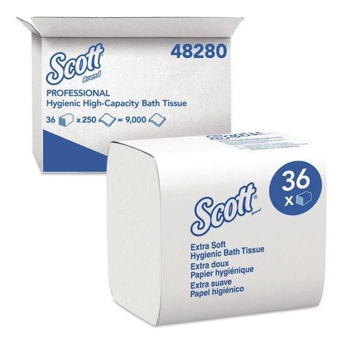 Perforated Roll & Hand Towels | Scott 48280 2-Ply Septic-Safe Hygienic Bath Tissue - White (36-Packs/Carton) image number 0
