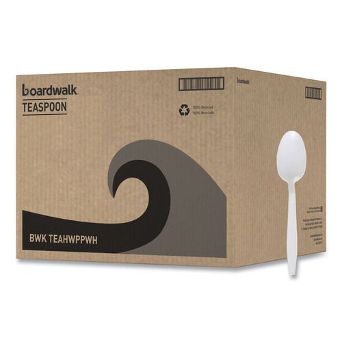 Disposable Spoons | Boardwalk BWKTEAHWPPWH Heavyweight Polypropylene Teapoons - White (1000/Carton) image number 0