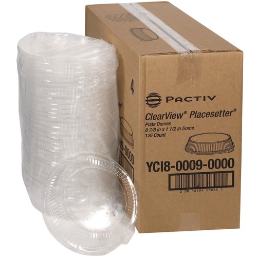 Food Containers & Lids | Pactiv Corp. YCI800090000 8.75 in. x 0.8 in. ClearView Dome-Style Plastic Lid with Tabs - Clear (126/Carton) image number 0