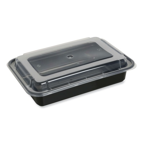 Food Containers & Lids | GEN FCPP-BC-38RECT 8.81 in. x 6.02 in. x 2.48 in. 38 oz. Plastic Microwavable Food Container with Lid - Rectangular Black/Clear (150/Carton) image number 0