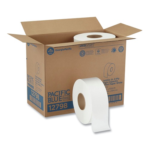 Toilet Tissues | Georgia Pacific Professional 12798 1000 ft. Jumbo Jr. 2 Ply Bathroom Tissue Rolls - White (8/Carton) image number 0