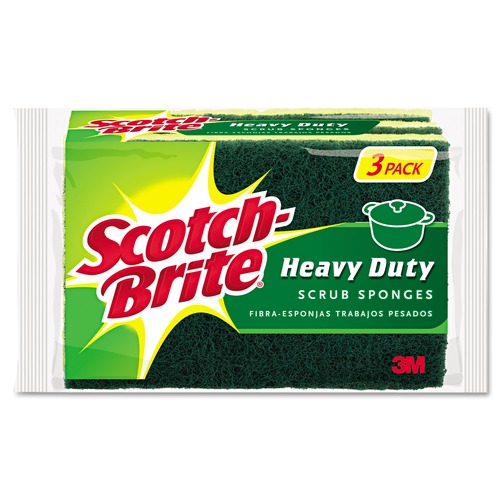 Scouring Pads & Sticks | Scotch-Brite HD-3 Scotch-Brite 4.5 in. x 2.7 in. 0.6 in. Thick Heavy-Duty Scrub Sponge - Yellow/Green (3/Pack) image number 0