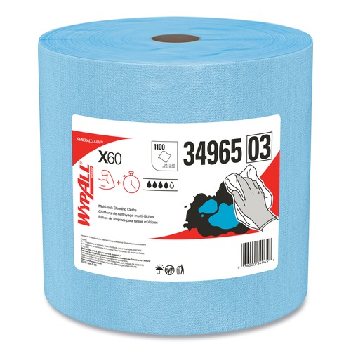 Perforated Roll & Hand Towels | WypAll 34965 12.2 in. x 13.4 in. General Clean Jumbo Roll X60 Cloths - Blue (1100/Roll) image number 0