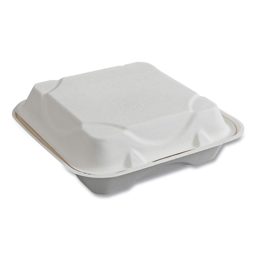 Food Containers & Lids | Eco-Products EP-HC91NFA Vanguard 9 in. x 9 in. x 3 in. 1-Compartment Renewable and Compostable Sugarcane Clamshells - White (200/Carton) image number 0