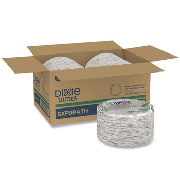 PLATES | Dixie SXP9PATH Pathways Soak Proof Shield 8.5 in. Paper Plates - Green/Burgundy (125/Pack)