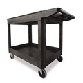 Carts | Rubbermaid Commercial FG452089BLA 25.78 in. x 45.25 in. x 33.25 in. 500 lbs. Capacity 2 Shelves Plastic Heavy-Duty Utility Cart with Lipped Shelves - Black image number 2