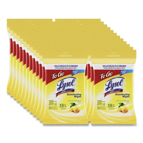 Cleaning Cloths & Wipes | LYSOL Brand 19200-99799 6.69 in. x 7.87 in. 1-Ply Disinfecting Wipes Flatpacks - Lemon and Lime Blossom White (24/Carton) image number 0