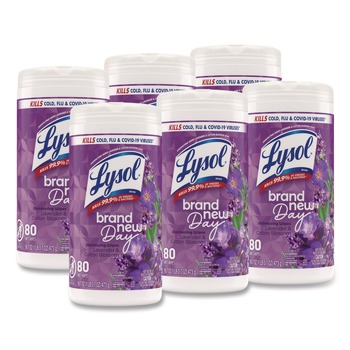 PRODUCTS | LYSOL Brand 19200-56264 Disinfecting Wipes, 1-Ply, 7 x 7.25, Lavender and Cotton Blossom, White, 80 Wipes/Canister, 6 Canisters/Carton