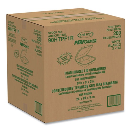 Food Containers & Lids | Dart 90HTPF1R 9 in. x 9.4 in. x 3 in. Foam Hinged Performer Perforated Lid Container - White (200/Carton) image number 0
