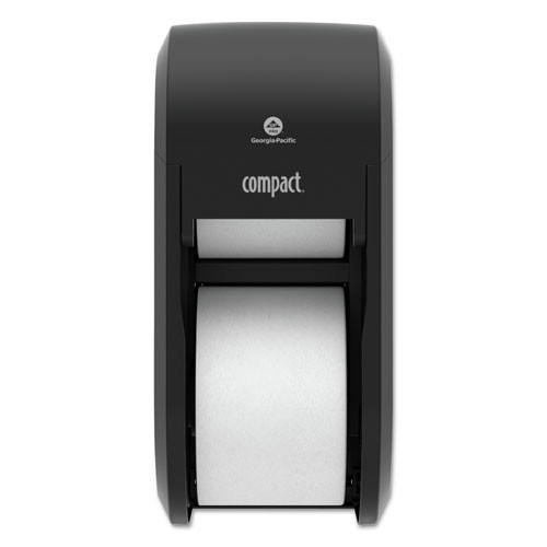 Toilet Tissue Dispensers | Georgia Pacific Professional 56790A 14.06 in. x 6.69 in. x 8.19 in. Compact Vertical 2-Roll Coreless Tissue Dispenser - Black (1/Carton) image number 0
