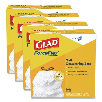 DRAWSTRING AND KITCHEN BAGS | Glad 78526 Tall 13 gal. 24 in. x 27.38 in. Kitchen Drawstring Trash Bags - Gray (100 Bags/Box, 4 Boxes/Carton)