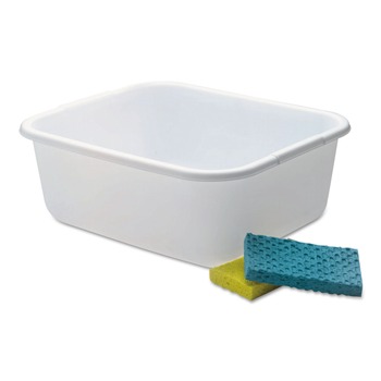 JANITORIAL BOXES AND BINS | Rubbermaid 2951ARWHTCT Microban 14.5 in. x 12.5 in. x 5.7 in. 4.5 Gallon Dishpan - White (6/Carton)