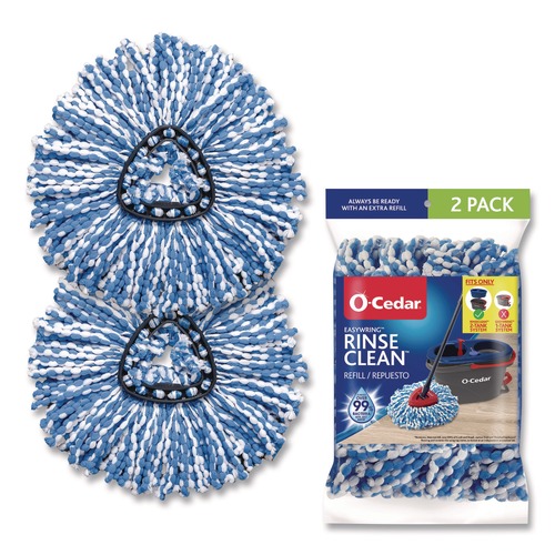 Mop Heads | O-Cedar 172092CT Rinse Clean Microfiber Refill Custom Size for Rinse Clean Mop System - Blue/White (6 Packs/Carton) image number 0