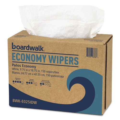 Cleaning Cloths & Wipes | Boardwalk BWK-E025IDW 4-Ply 9.75 in. x 16.75 in. Scrim Wipers - White (150/Dispenser Pack, 6 Dispenser Packs/Carton) image number 0