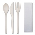 Cutlery Kits | WNA EPS005 EcoSense Renewable PSM Wrapped Plastic Fork/Knife/Napkin/Spoon Cutlery Kit - White (250/Carton) image number 2