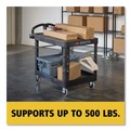 Carts | Rubbermaid Commercial FG452500BLA 25.25 in. x 44 in. x 38.13 in. 500 lbs. Capacity 2 Flat Shelves Plastic Utility Cart - Black image number 6