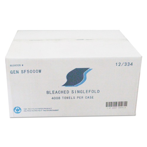 Perforated Roll & Hand Towels | GEN GENSF5000W 9 in. x 9.45 in. Single-Fold Paper Towels - White (4008/Carton) image number 0