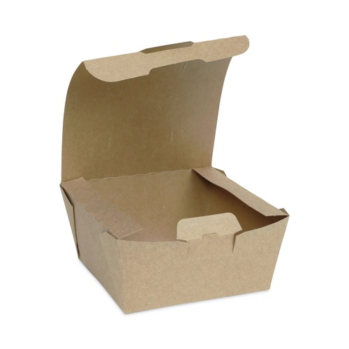 Food Containers & Lids | Pactiv Corp. NOB01KECTE EarthChoice Tamper Evident 4.5 in. x 4.5 in. x 2.5 in. OneBox Paper Box - Kraft image number 0