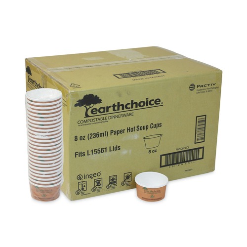 Food Containers & Lids | Pactiv Corp. PHSC8ECDI EarthChoice 3 x 3 x 3 8 oz Paper Compostable Soup Cup - Brown (500/Carton) image number 0