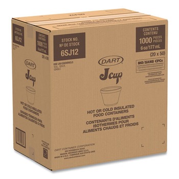 Dart 6SJ12 6 oz. Foam Container - White (1000/Carton)