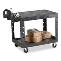 Carts | Rubbermaid Commercial FG452500BLA 25.25 in. x 44 in. x 38.13 in. 500 lbs. Capacity 2 Flat Shelves Plastic Utility Cart - Black image number 1