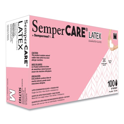 Janitorial Disposable & Single Use Gloves | SemperCare SCLT103 Latex Examination Gloves - Cream/Medium (100/Box) image number 0