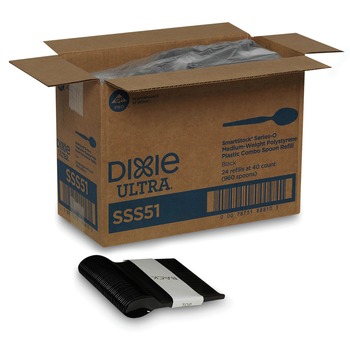 Dixie SSS51 SmartStock Series-O 6 in. Mediumweight Plastic Cutlery Spoons Refill - Black (40/Pack, 24 Packs/Carton)