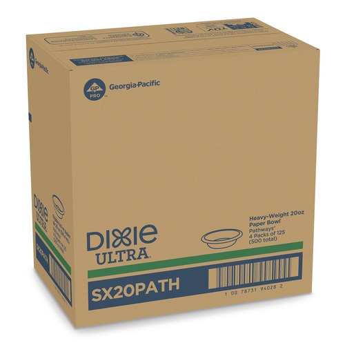 Bowls | Dixie SX20PATH Pathways Heavyweight 20 oz. Paper Bowls - White/Green/Burgundy (125/Pack) image number 0