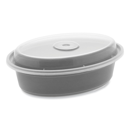 Food Containers & Lids | Pactiv Corp. OC16B Newspring VERSAtainer 6.8 x 4.8 x 1.9 16 oz Oval Plastic Microwavable Containers - Black/Clear (150/Carton) image number 0