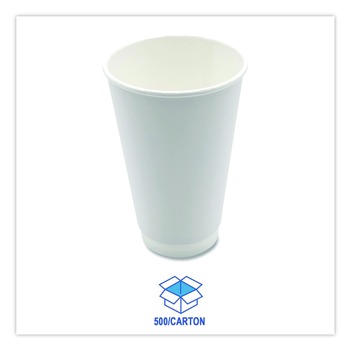 Boardwalk BWKDW16HCUP 16 oz Double-Walled Paper Hot Cups - White (500/Carton)