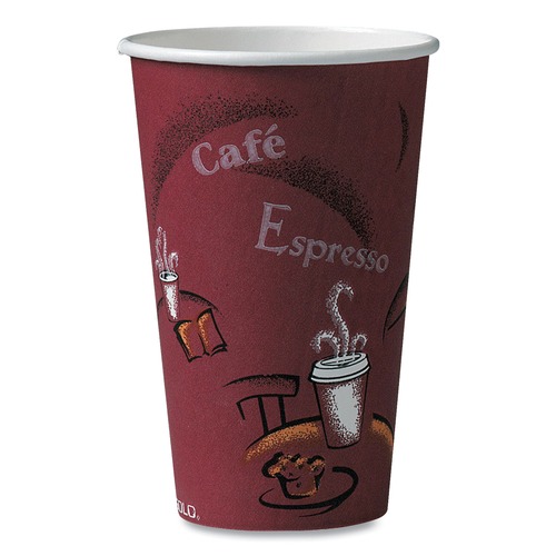 Cups | SOLO 316SI-0041 16 oz. Paper Hot Drink Cups in Bistro Design - Maroon (1000/Carton) image number 0