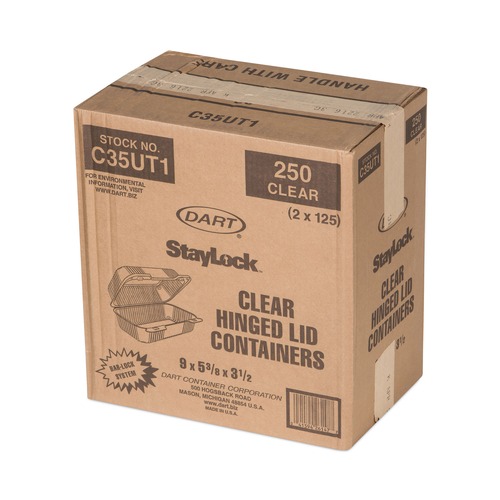 Food Containers & Lids | Dart C35UT1 StayLock 5.4 in. x 9 in. x 3.5 in. Hinged Lid Containers - Clear (250/Carton) image number 0